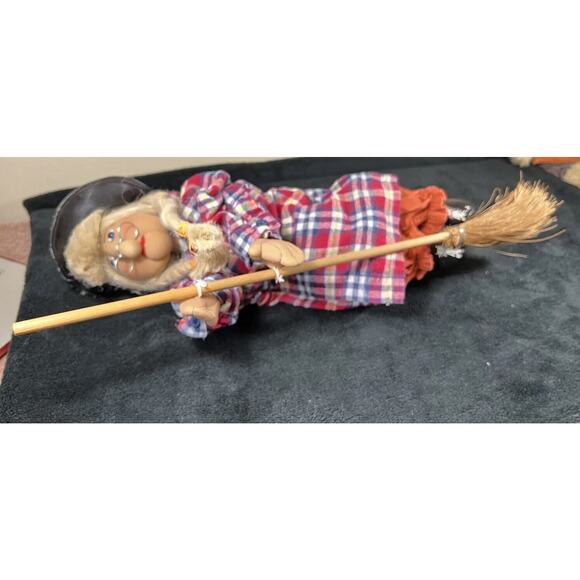 Vintage Nylon Hose Art Witch with Broomstick Halloween - Picture 1 of 12